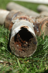 Cross section of clogged sewer line